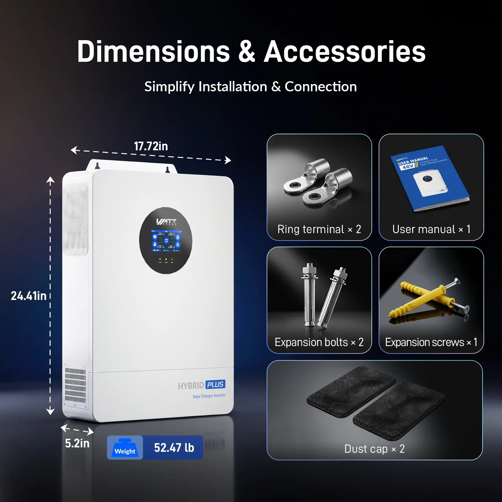 WattCycle V2 48V 12kW All-in-one Split Phase Hybrid Inverter - 120/240V, 24kW Dual MPPT, 250A Charger, Wi-Fi connection - Image 5