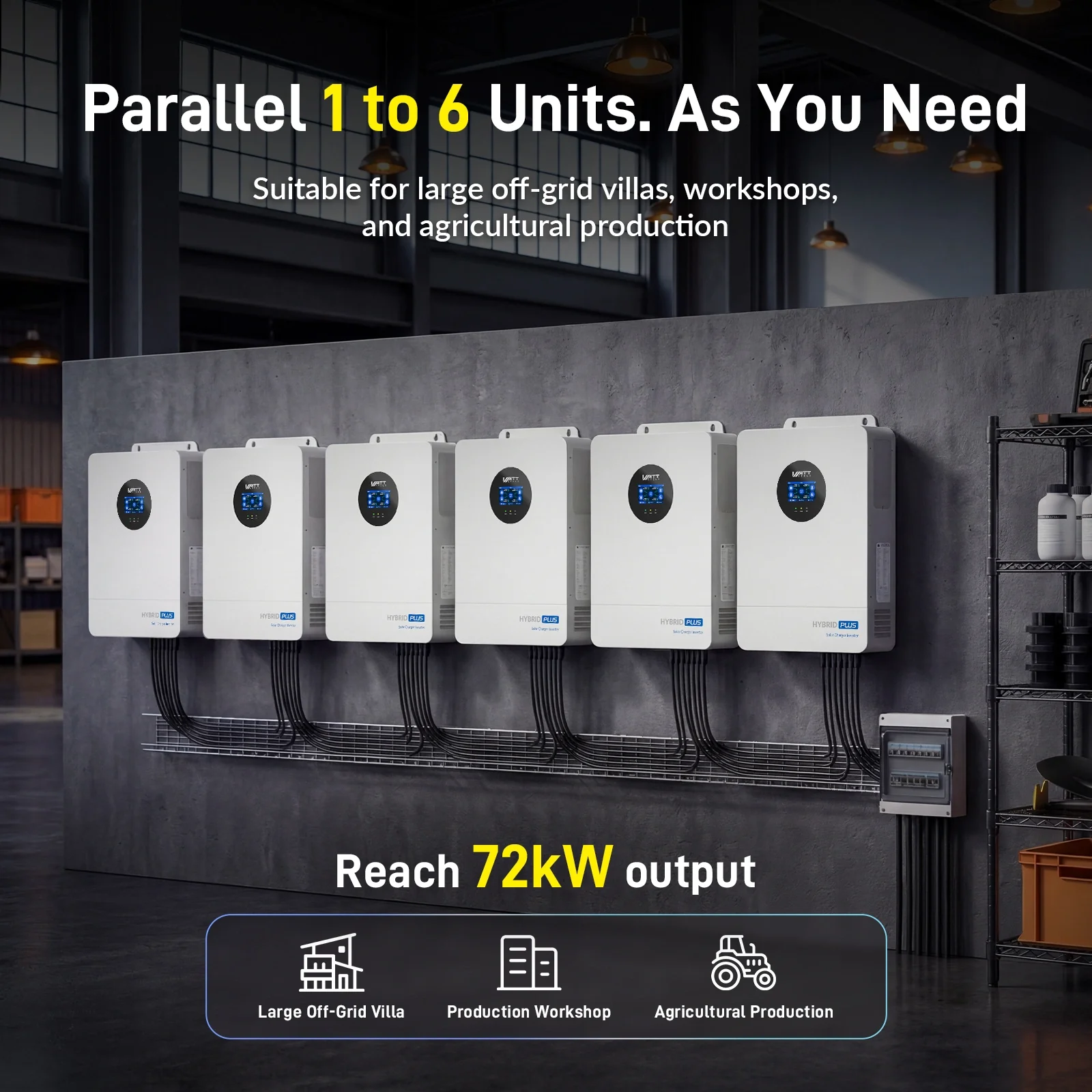 WattCycle V2 48V 12kW All-in-one Split Phase Hybrid Inverter - 120/240V, 24kW Dual MPPT, 250A Charger, Wi-Fi connection - Image 9