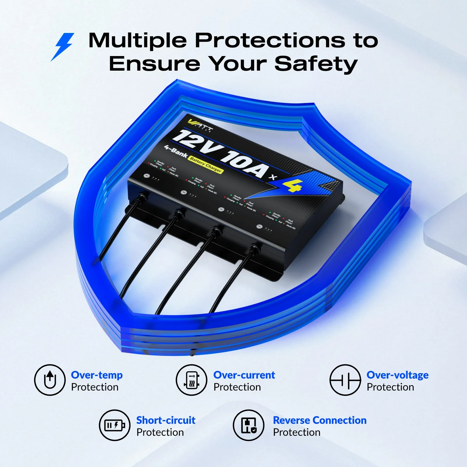 WattCycle 12V 10A 4 Bank Lithium/AGM/Lead Marine Waterproof Battery Charger - Image 6