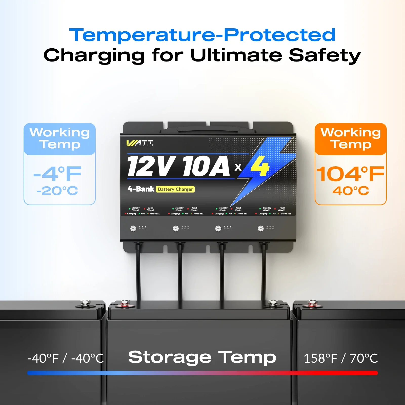 WattCycle 12V 10A 4 Bank Lithium/AGM/Lead Marine Waterproof Battery Charger - Image 7