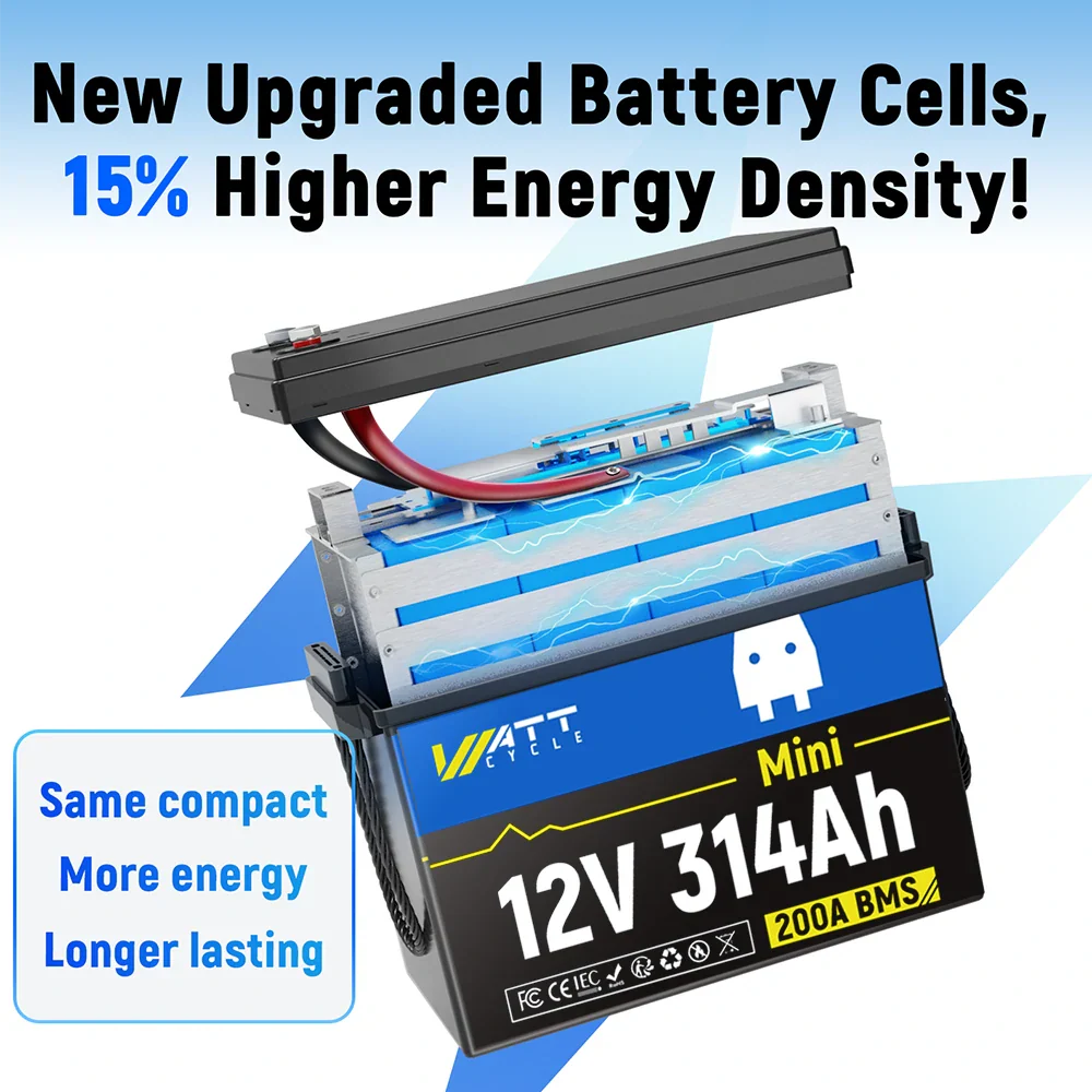 WattCycle 12V 314Ah Mini LiFePO4 Battery - Continuous 200A Discharge BMS | DIY Deep Cycle Solar System - Image 5