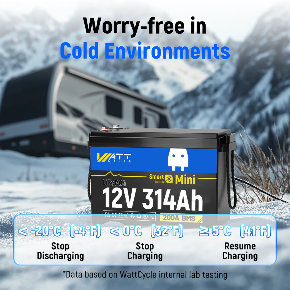 WattCycle 12V 314Ah Mini Bluetooth LiFePO4 Battery | Heavy-Gauge Internal Cabling & Continuous 200A BMS | Drop-in Upgrade for RV Solar - Image 8