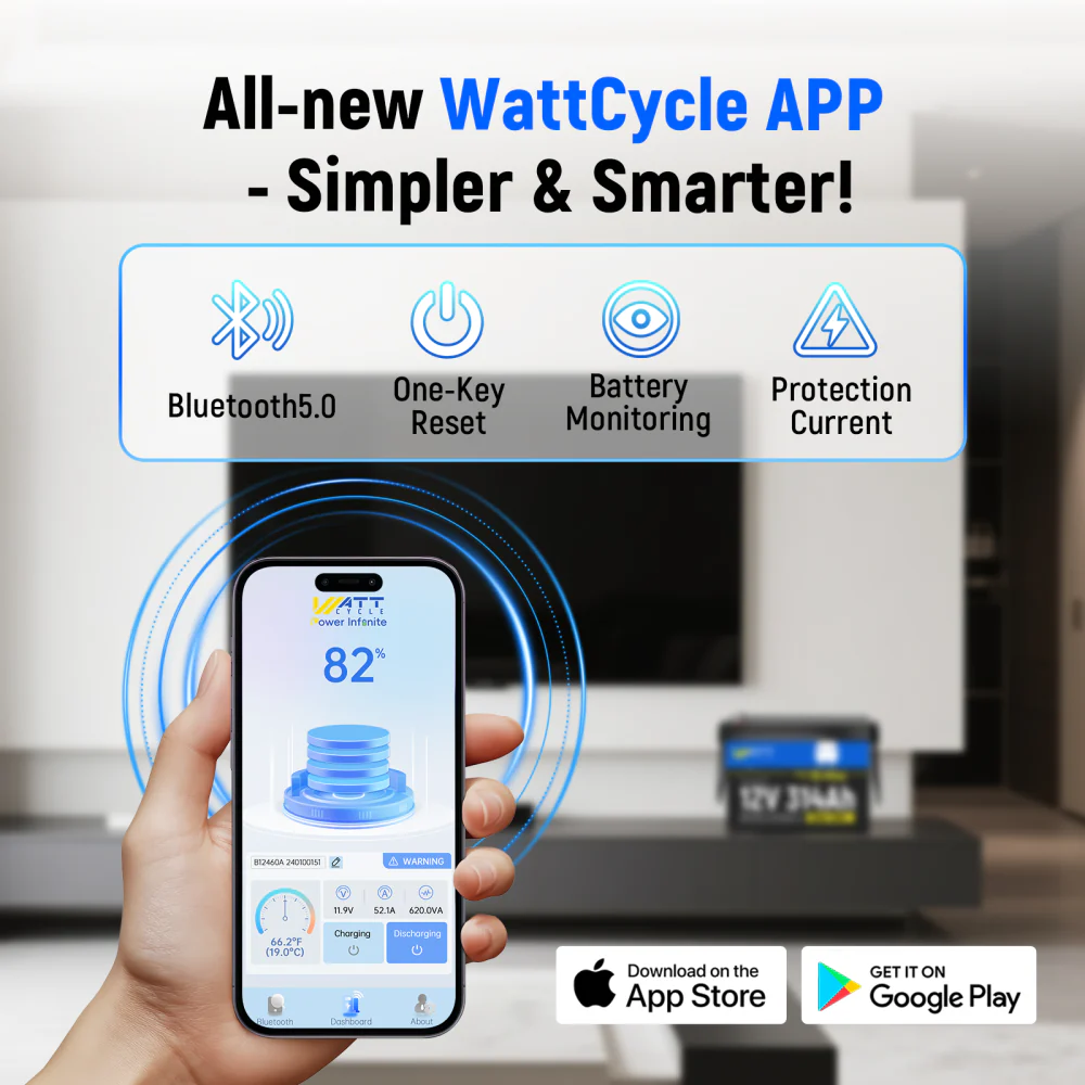 WattCycle 12V 314Ah Mini Bluetooth LiFePO4 Battery | Heavy-Gauge Internal Cabling & Continuous 200A BMS | Drop-in Upgrade for RV Solar - Image 6