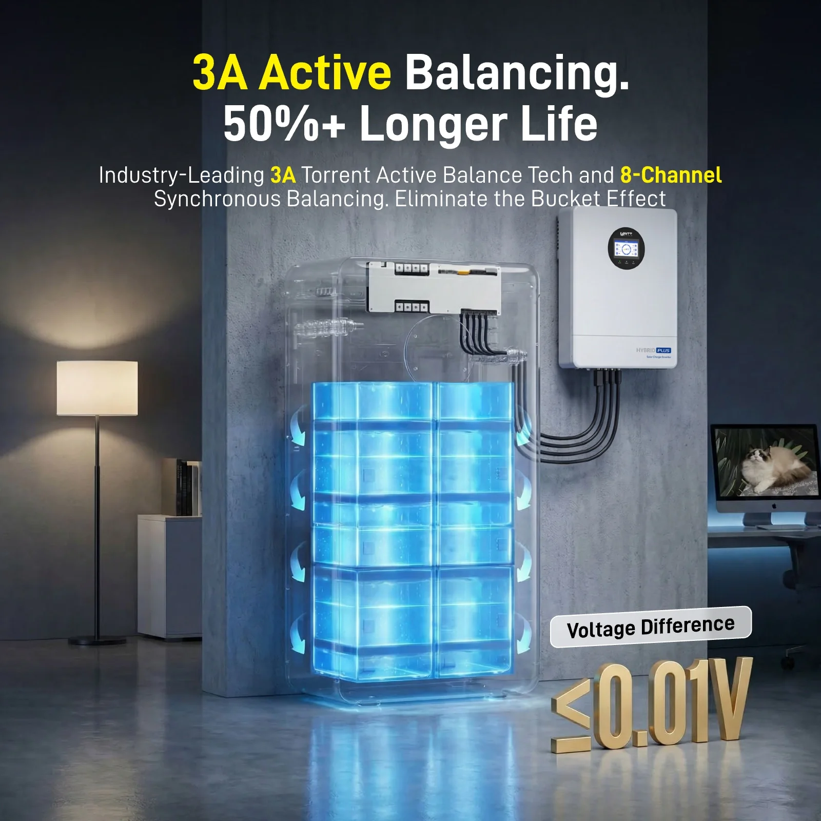 WattCycle 16kWh 48V 314Ah Floor Standing Bluetooth LiFePO4 - Active Balancing | CAN/RS485 - Image 3