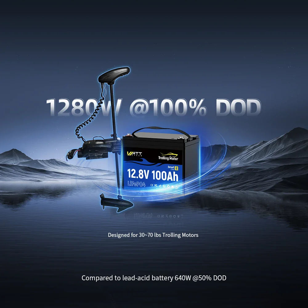 WattCycle 12V 100Ah TM Bluetooth LiFePO4 Battery with 120A BMS surge protection for 30-70lb Trolling Motors - Image 7