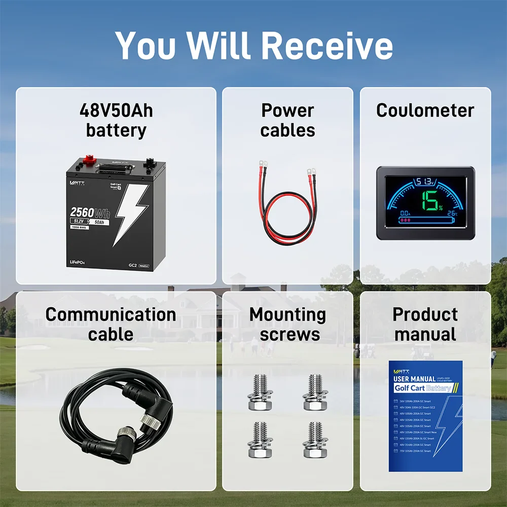 WattCycle 48V 50Ah GC2 Bluetooth Lithium Battery for Golf Cart & Lawn Mower - Free Monitor - Image 11