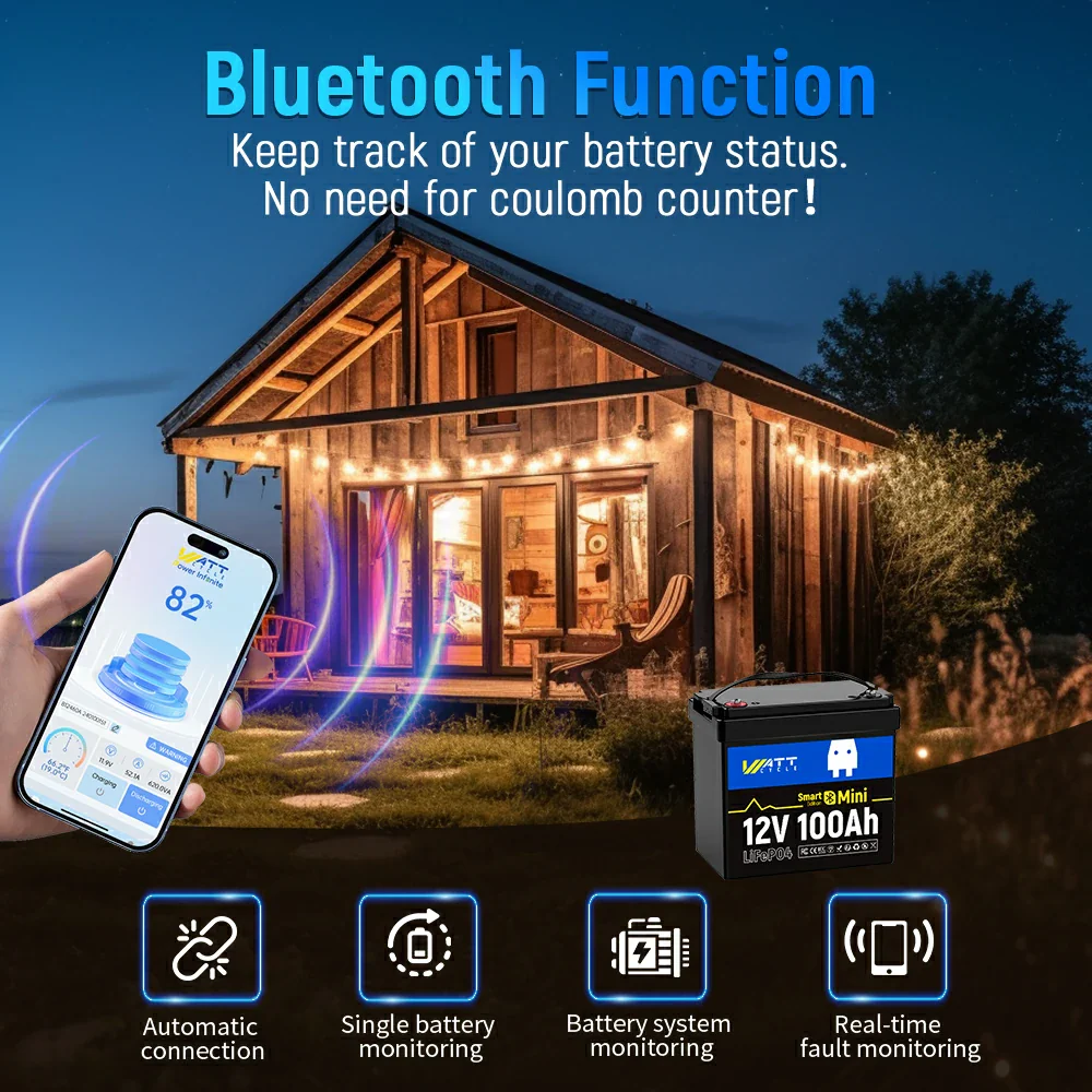 WattCycle 12V 100Ah Mini Bluetooth LiFePO₄ Battery Group 22NF Lightweight Compact Power - Image 6