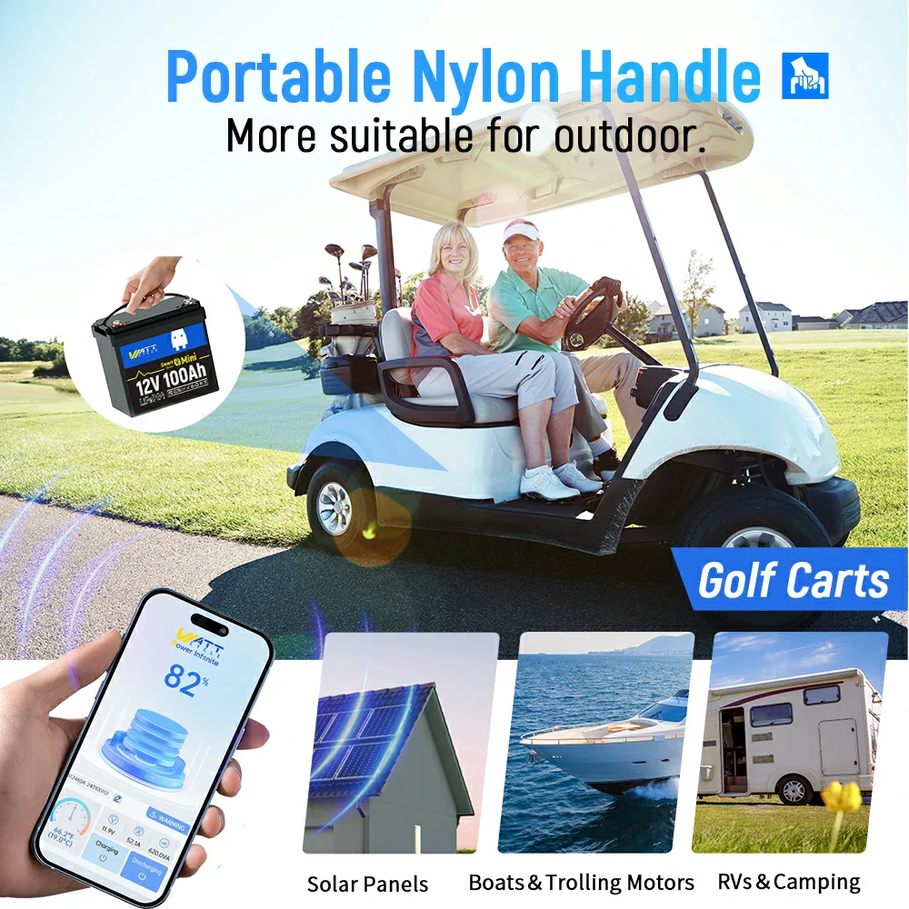 WattCycle 12V 100Ah Mini Bluetooth LiFePO₄ Battery Group 22NF Lightweight Compact Power - Image 5