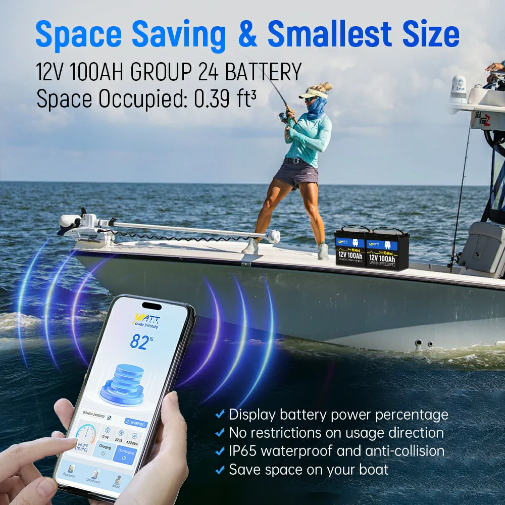 WattCycle 12V 100Ah Mini Bluetooth LiFePO₄ Battery Group 22NF Lightweight Compact Power - Image 4