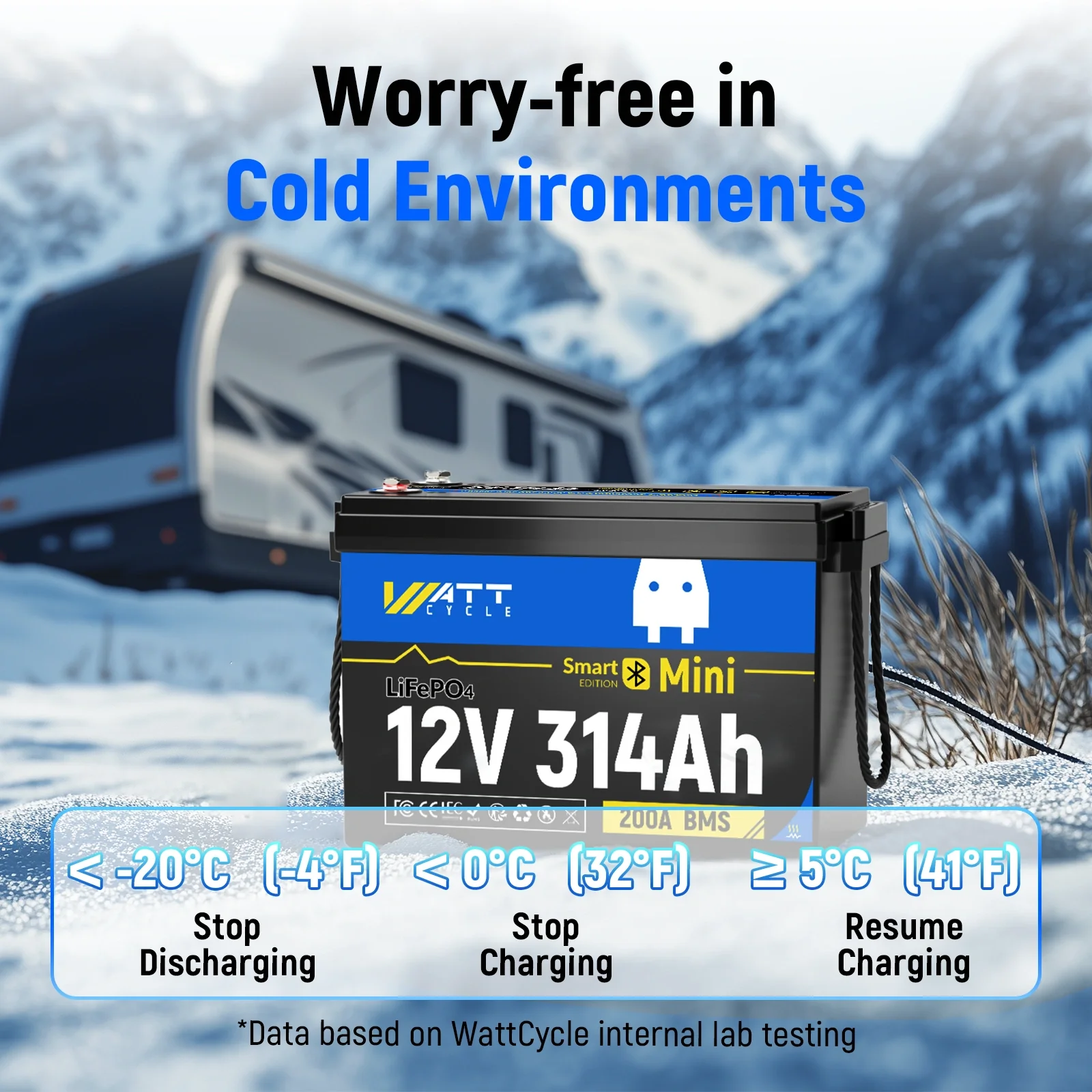 WattCycle 12V 314Ah Mini Heated & Bluetooth LiFePO₄ Battery | Heavy-Gauge Internal Cabling & Continuous 200A BMS - Image 6