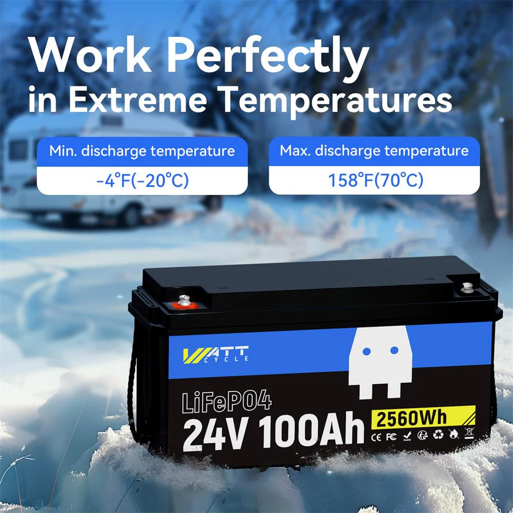 WattCycle 24V 100Ah LiFePO4 Battery with Low-Temp Protection for 30-70 lb Trolling Motor - Image 4