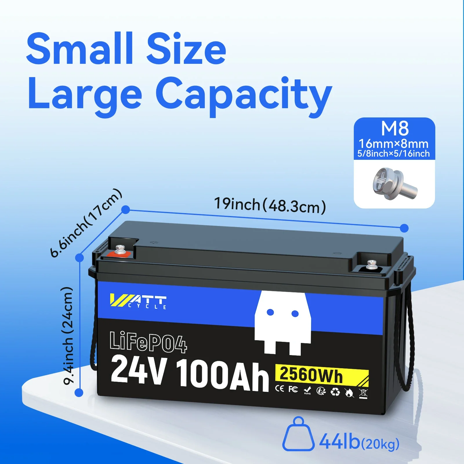 WattCycle 24V 100Ah LiFePO4 Battery with Low-Temp Protection for 30-70 lb Trolling Motor - Image 6